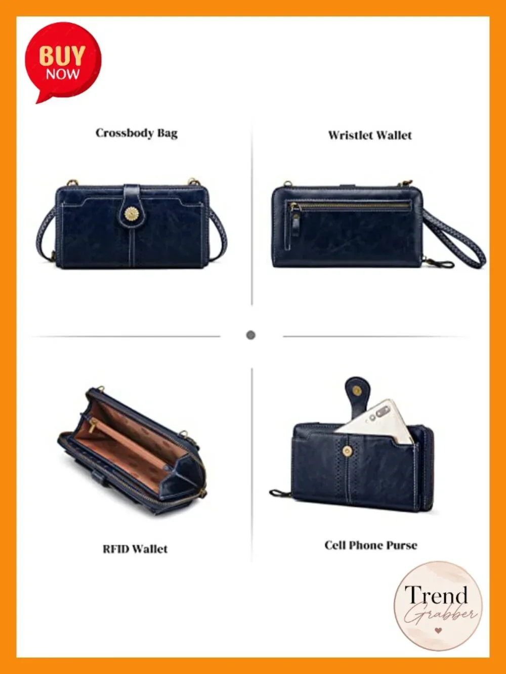 Vegan Leather Crossbody Bag RFID Blocking Cell Phone Purse with 2 Straps
